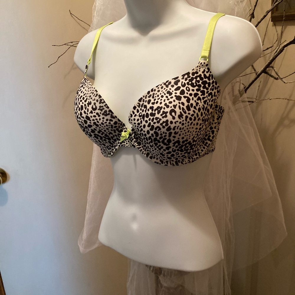 Victoria's Secret Leopard Print Bra with Neon Yellow Straps